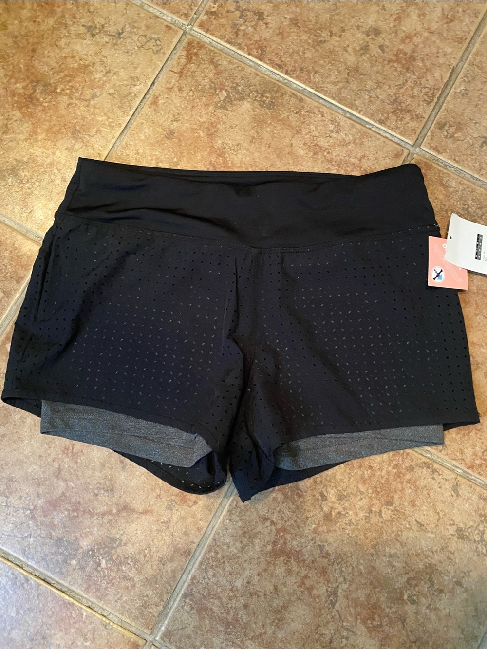 Marika Black Layered Perforated Athletic Shorts